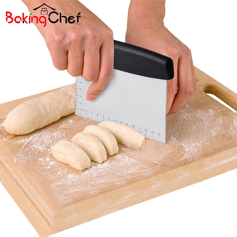

BAKINGCHEF Stainless Steel Pastry Cutters Dough Scraper Baking Cake Spatulas Kitchen Cooking Pizza Tools With Measuring Scales