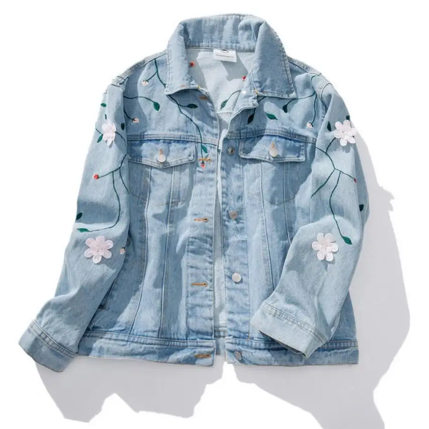 

Spring Plus Size 5XL Outerwear Jacket Process Fashion Floral Embroidery Denim Jacket 100kg Can Wear Loose Slim Denim Jacket