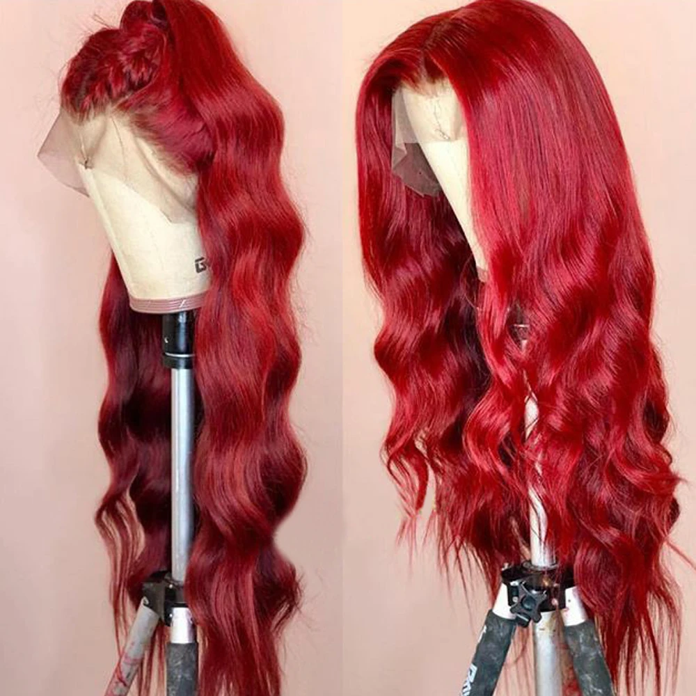 

SimBeauty Wavy Lace Front Human Hair Wigs PrePlucked With Baby Hair Glueless Red Burgundy Brazilian Remy Wig For Black Women