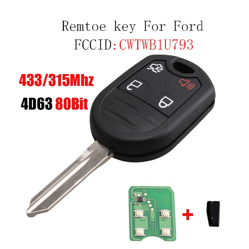 

4Buttons Remote Car key 315Mhz/433Mhz Remote Car key For Ford CWTWB1U793 For Ford Explorer Edge Escape Maverick Kuga 4D63 Chip