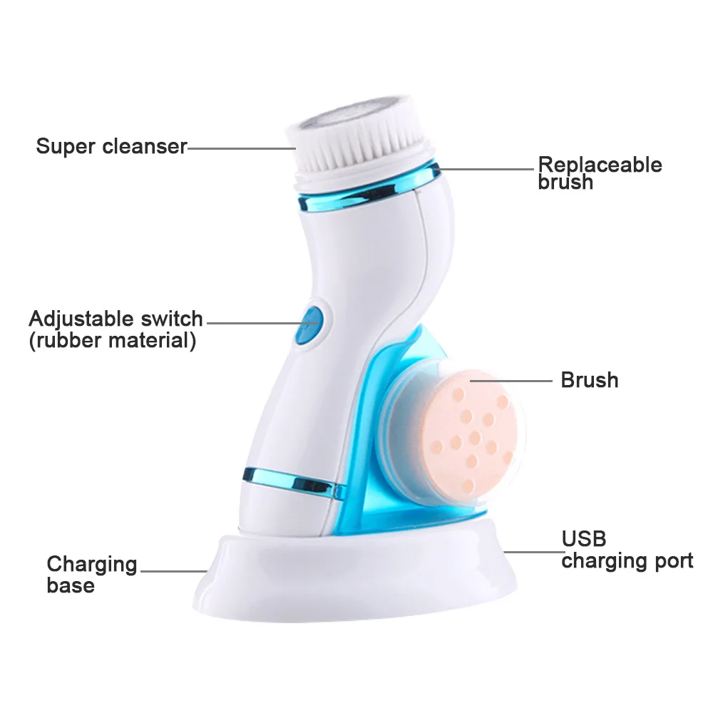4 в 1 электрическое очищающее средство для лица моющий аппарат для чистки лица Очиститель пор кожи Очищение тела Массаж Мини Красота Массажер щетка
