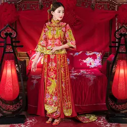 Традиционный шоу одежда Феникс Платье pratensis китайский стиль платье невесты красный вечернее платье замуж cheongsam la свадебное платье