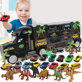 

Toy Vehicles Dinosaur Truck Diecast Double-Deck Alloy Car Transporter Portable Trailer Truck Transport Animals Car Carrier Order