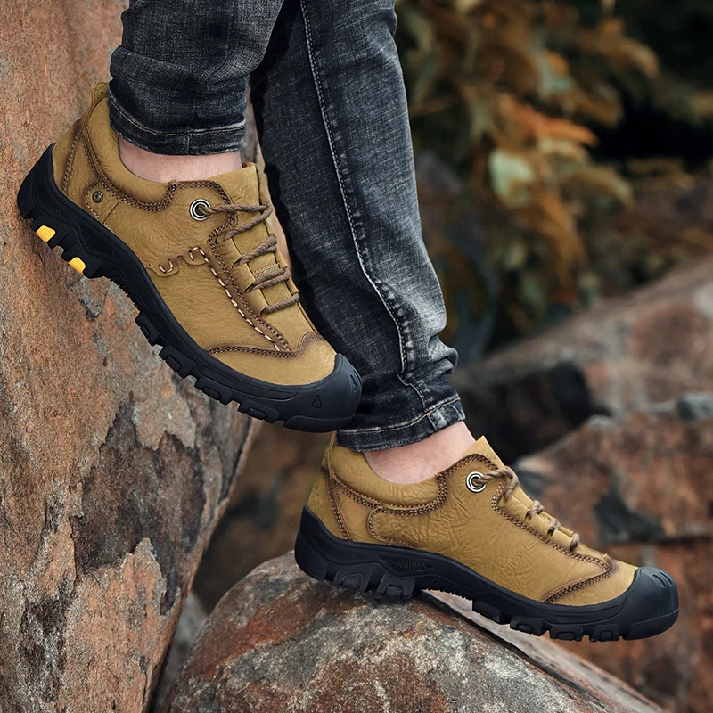 Men's Waterproof Hiking Shoes Travel Shoes Outdoor Non-slip Wear Hunting Sneakers Genuine Leather Trekking Climbing Sports Shoes