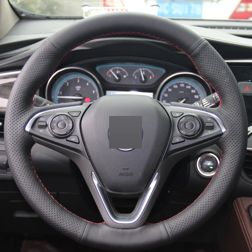 Черный кожаный ручной сшитый чехол рулевого колеса автомобиля для Buick Envision