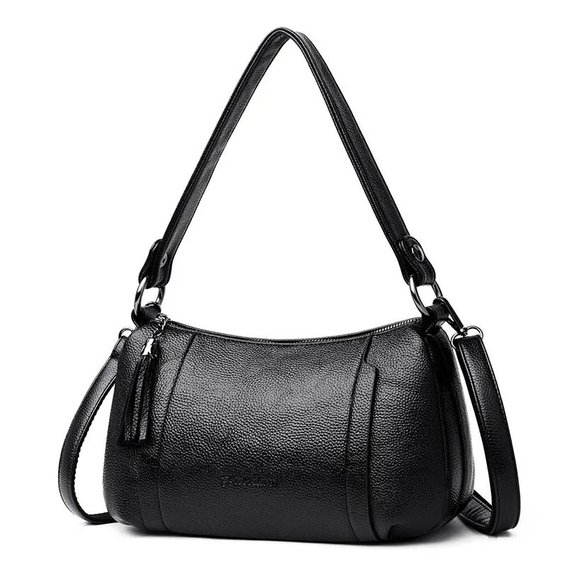 Модные женские кожаные сумки с короткими ручками Женские известные бренды Женская Повседневная сумка на плечо сумка для девочек - Цвет: Черный