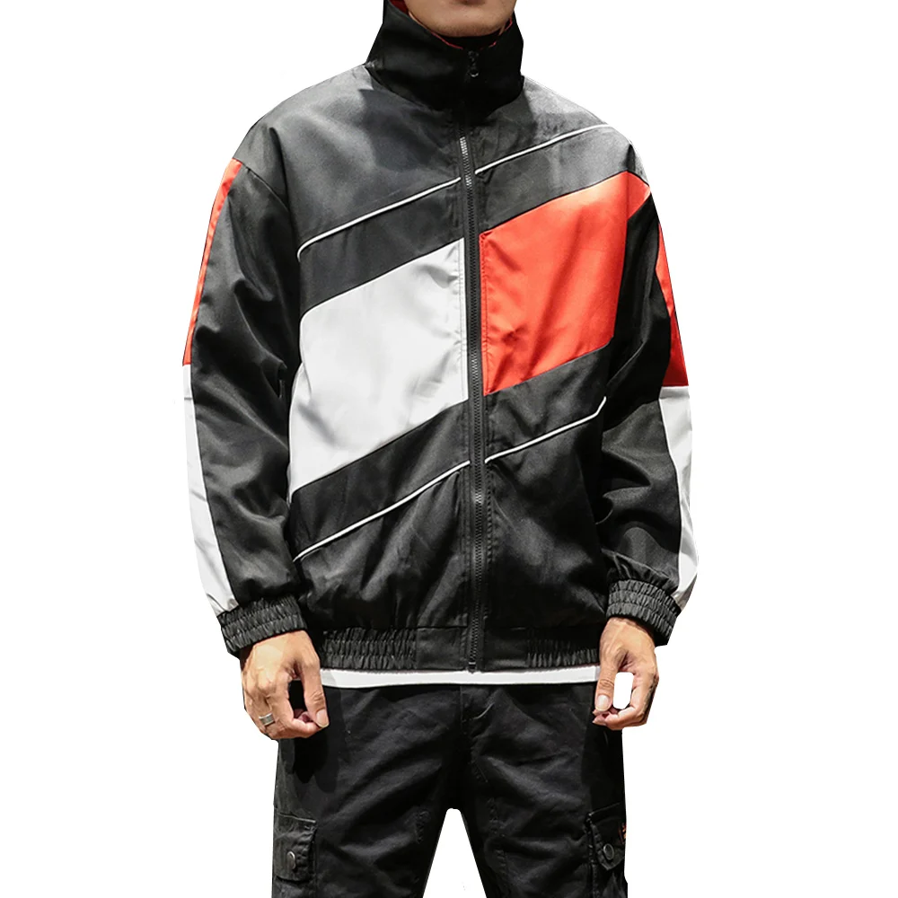 

Color Block Patchwork Windbreaker Track Jackets 2018 Autumn Mens Hip Hop Fashion Causal Full Zip Up Coats Streetwear M-5XL