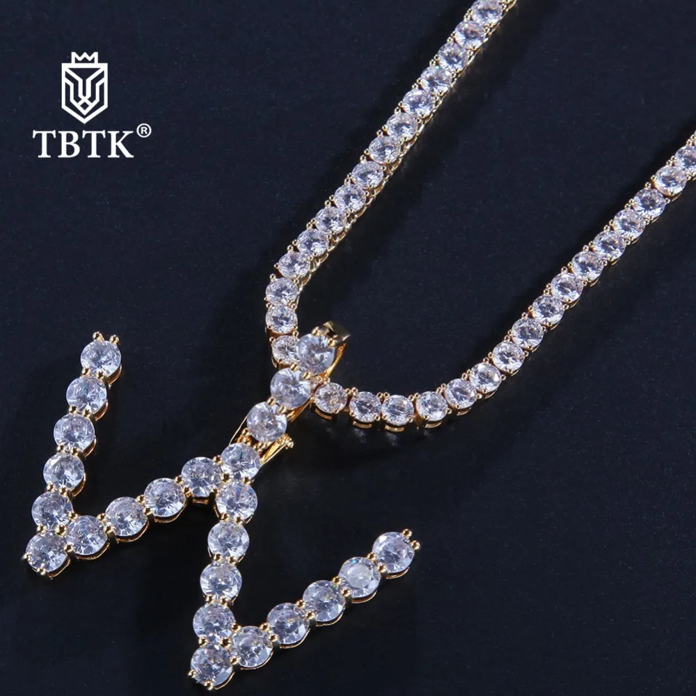 

TBTK 26 Initial Letters Copper Pendant Sale Crystal Round CZ Tennis Chains Necklace Unisex Iced Out Luxury Romantic Jeweley Gift