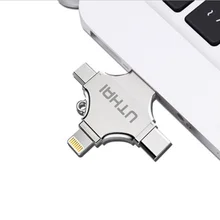 UTHAI T83 USB Flash Drive 4 in 1 Type-c/Lightning/Micro USB/USB 2.0 For iPhone 7 7 Plus 6 5 5S Metal 64GB 32GB 128GB Pen Drive