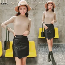 Осенне-зимняя женская новая кожаная юбка с завышенной талией, облегающая юбка, асимметричная тонкая мини-юбка с завышенной талией