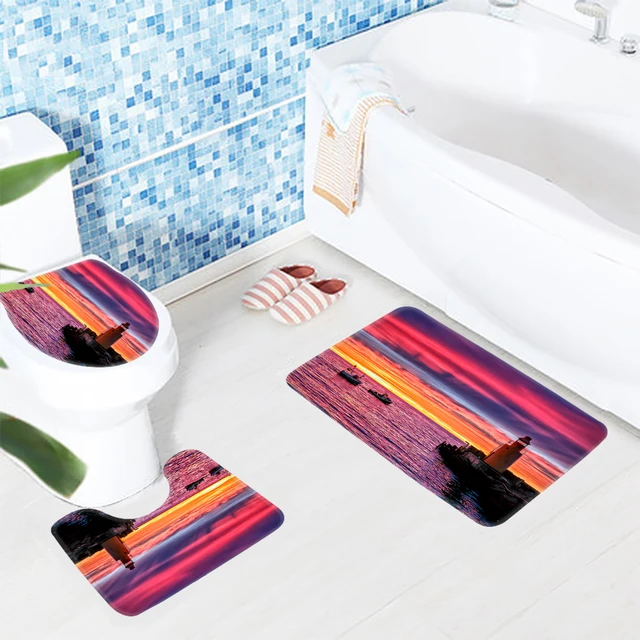 3pcs Bathroom Mat Set Lighthouse Sky Ocean Pattern Bath Anti 3pcs Bathroom Mat Set Lighthouse Sky Ocean Pattern Bath Anti Slip Rug Ant Toilet