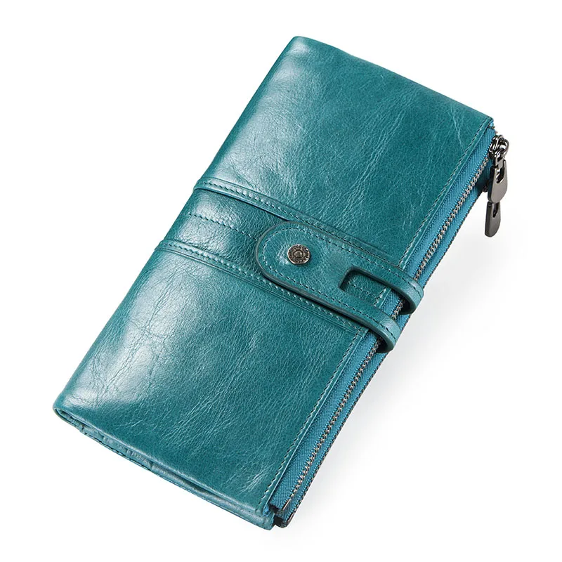 Большой Вместительный женский кошелек, Длинный кошелек из натуральной кожи, держатель для карт, Женский кошелек, клатч на молнии, сумка для дам, модный кошелек для монет - Цвет: Blue