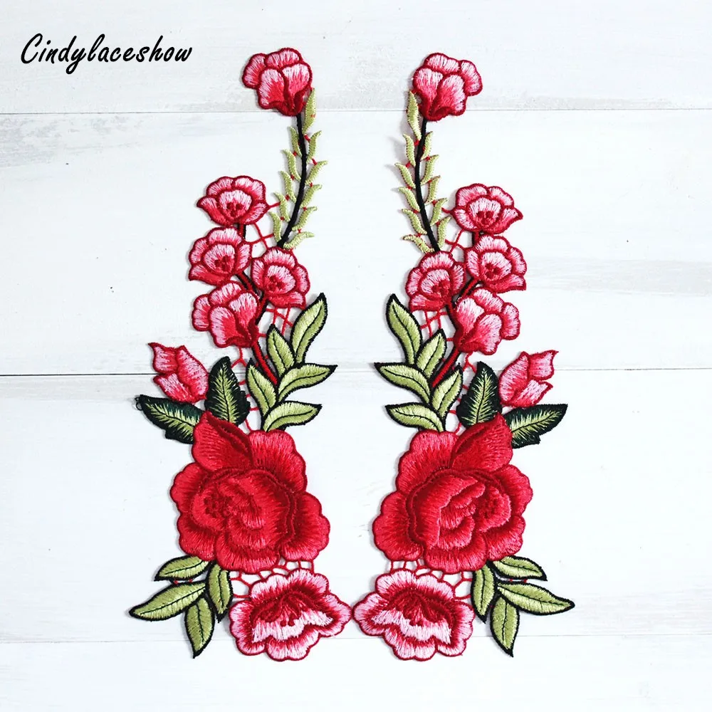 Pair of Red Roses Patches Iron On Sew On Embroidered Rose Flower Patch Badge Pair of Red Roses Patches Iron On Sew On Embroidered Rose Flower Patch Badge