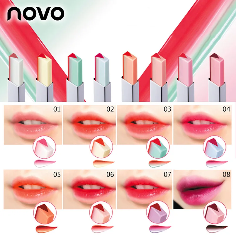 

NOVO Double Color V Shape Gradient Color Lipstick Moisturizer Sexy Lips Makeup Waterproof Korean Cosmetics Lipstick Lip Balm