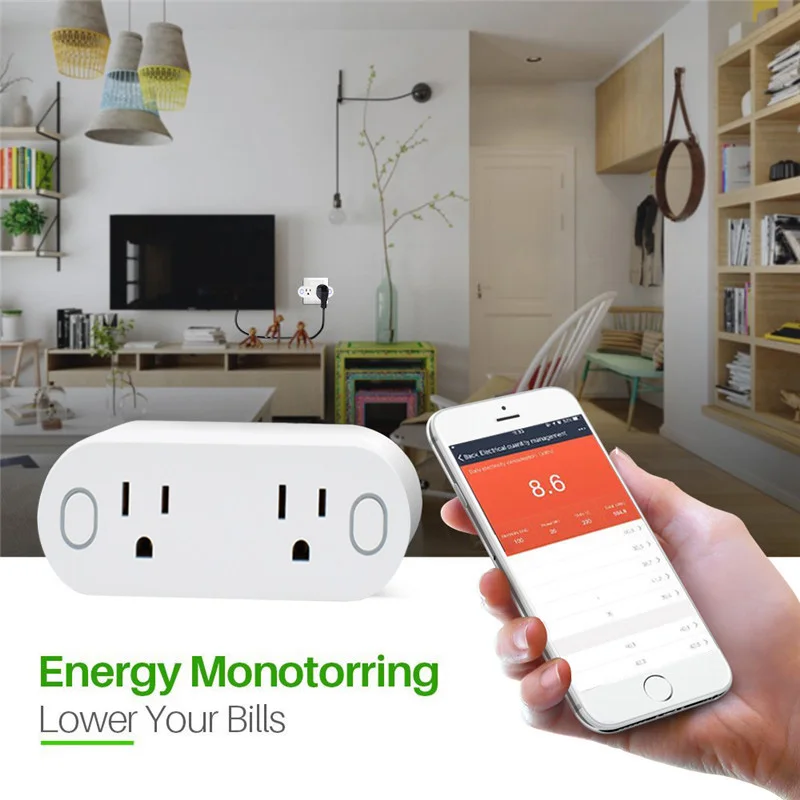 

2 In 1 Mini Smart Socket 16A Power Outlet Wifi Wireless Switch Remote Control US Plug --M25