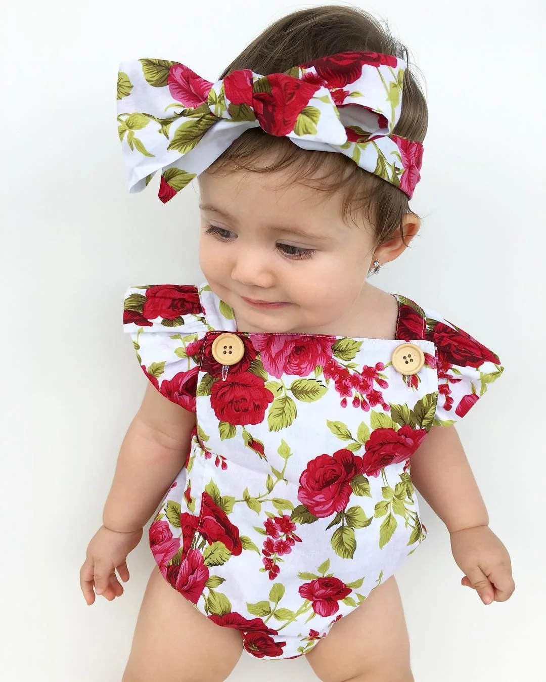 Oklady/ Одежда для новорожденных девочек с цветочным рисунком комбинезон с рукавами с оборками+ повязка на голову, комплект из 2 предметов, пляжный костюм Bebek Giyim, размеры от 0 до 24 месяцев