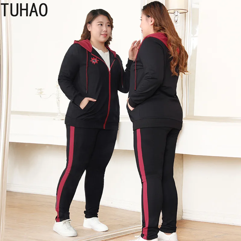 TUHAO костюм для бега для женщин, большие размеры 10XL 8XL 6XL, повседневный Женский комплект из 2 предметов с капюшоном и длинным рукавом, Женский комплект для активного отдыха