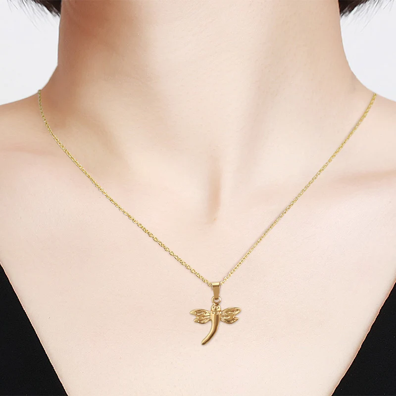 

ZFVB Stainless Steel Dragonfly Necklaces for Women Gold color Chokers Necklace Pendants Insect Jewelry Bijoux Gift