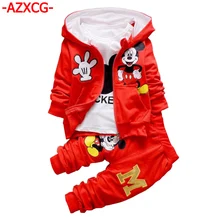 Детская одежда с Микки Маусом хлопковая футболка для маленьких мальчиков спортивный комплект осенней одежды для девочек от 1 до 4 лет, детский спортивный костюм с капюшоном из 3 предметов