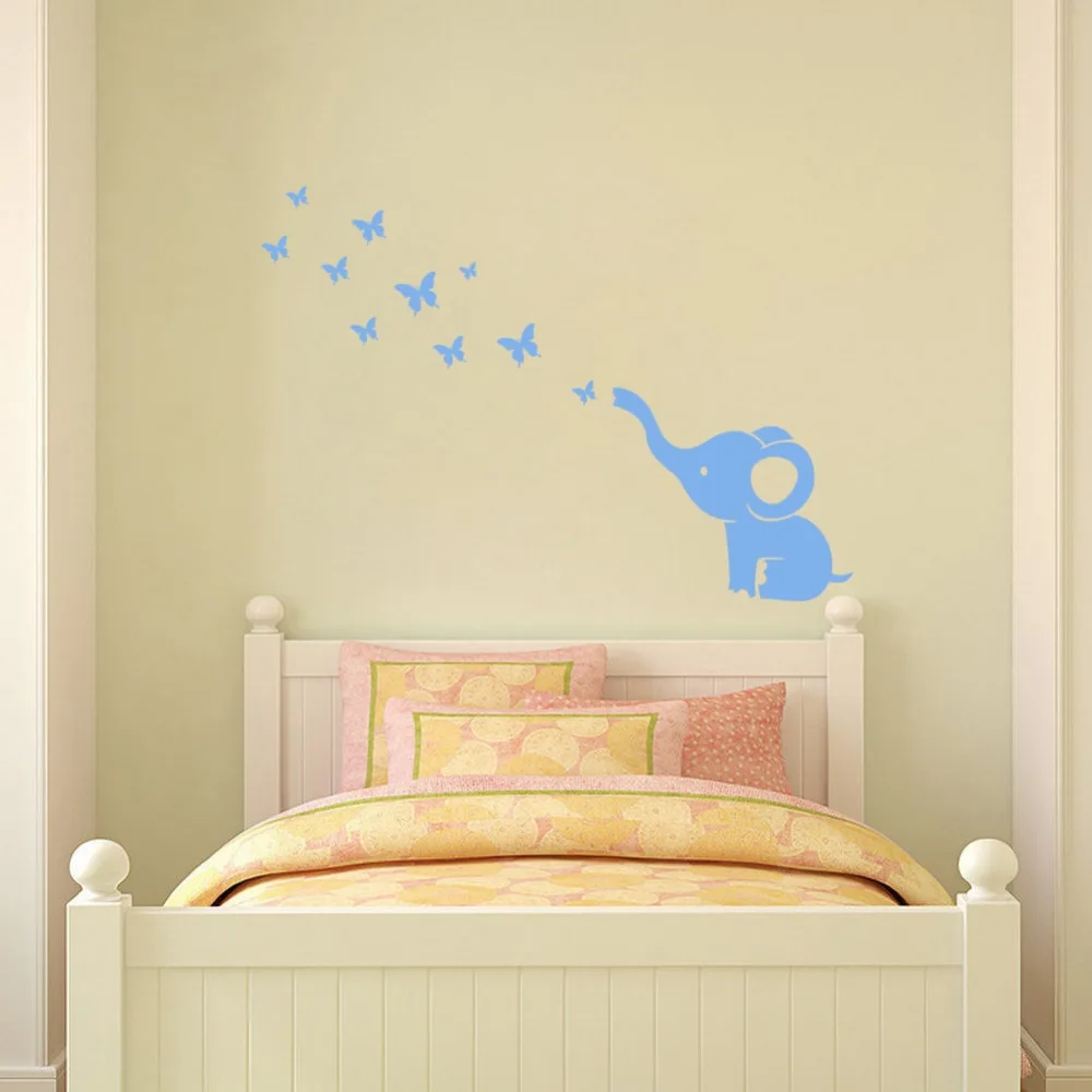 Слон и бабочки DIY наклейки на стену мультфильм декоративные виниловые настенные наклейки для детской комнаты