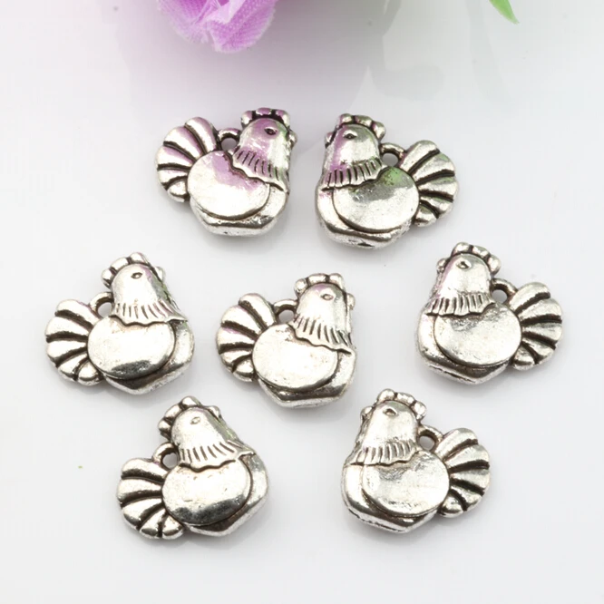 50pcs 13mm Chicken Hen Charm Accessories ,Vintage Antique Silver