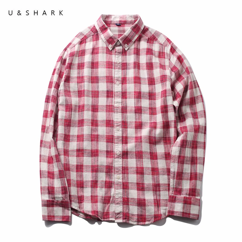 U & SHARK весенне осенняя модная красная клетчатая рубашка Мужская одежда