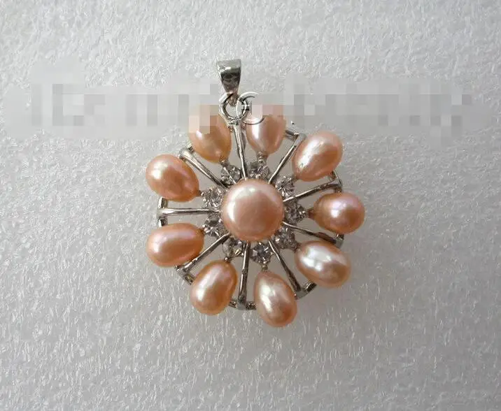 

Free shipping hot sale Women Bridal Wedding Jewelry >>stunning 9mm baroque flower pink freshwater cultured pearl pendant h898
