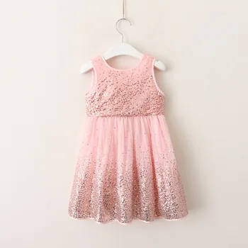 

Roimyal Wholesale girl waistcoat meshdress 2018 new summer Sequined dress kid new style sleeveless toddler Free Shipping