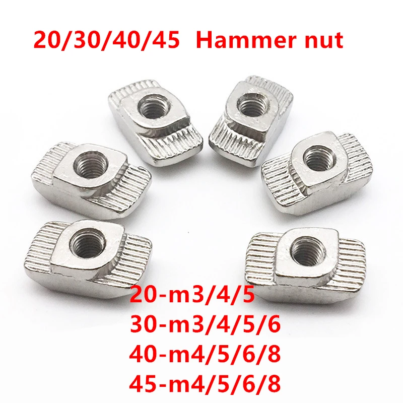 Sutemribor 160 Pcs 2020 Series T Nuts M3 M4 M5 T Slot Hammer Head Fasten Nut New 