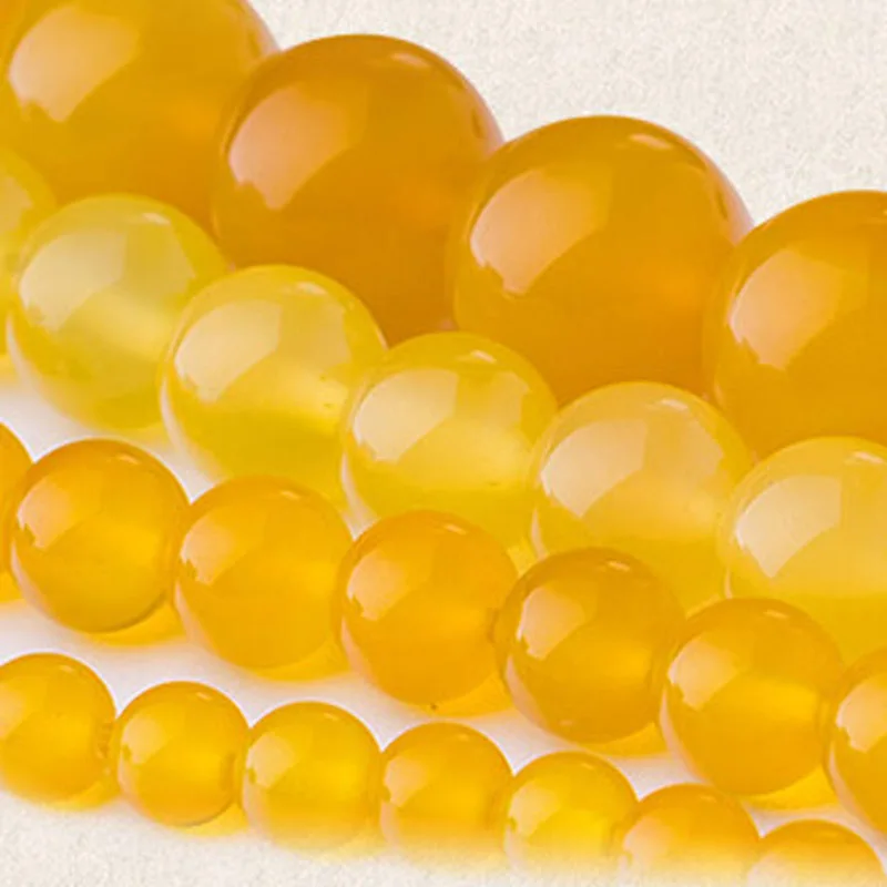 20pcs / lot Round Yellow beads stone Natural Loose Stone Beads Diy