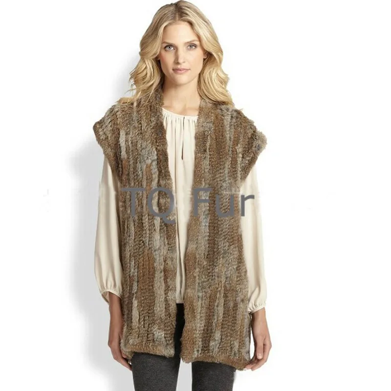 

VES050 New Rabbit Vest Rabbit Fur long Gilet Real Knit Rabbit Fur Waistcoat Thick Rabbit Fur Vest Coat Quailty A