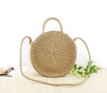 

Hand Knitting Bag Creative Solid Stock Fashion Women Girl Straw Retro Bag Rattan Round Handbag Vintage Knitted Purse Gifts