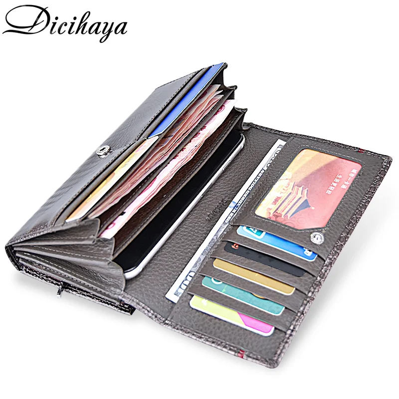  DICIHAYA Brand 2019 Genuine Leather Women Wallets Alligator Long Hasp Zipper Wallet Ladies Clutch B