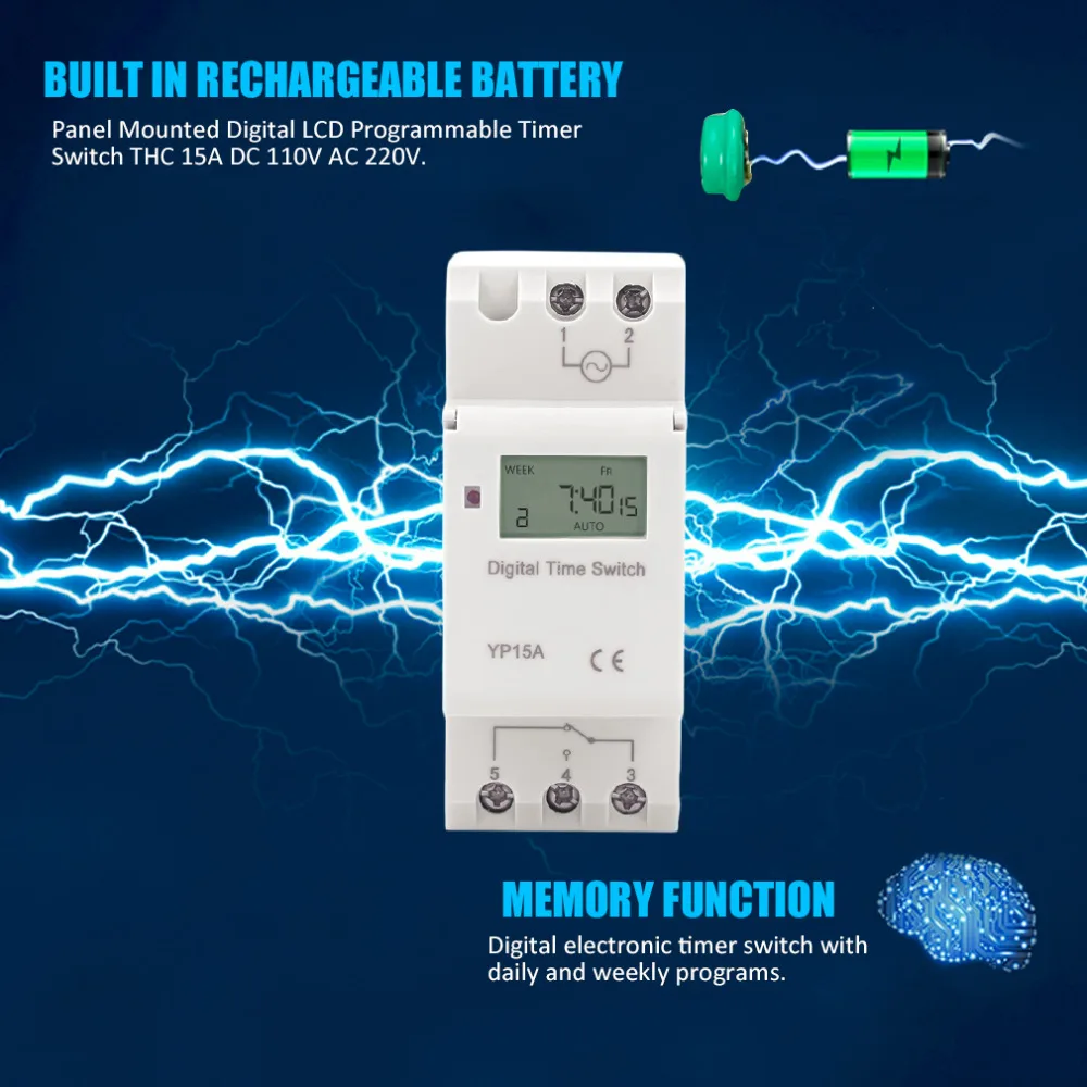 Цифровой ЖК-программируемый таймер переключатель THC 15A AC 220V