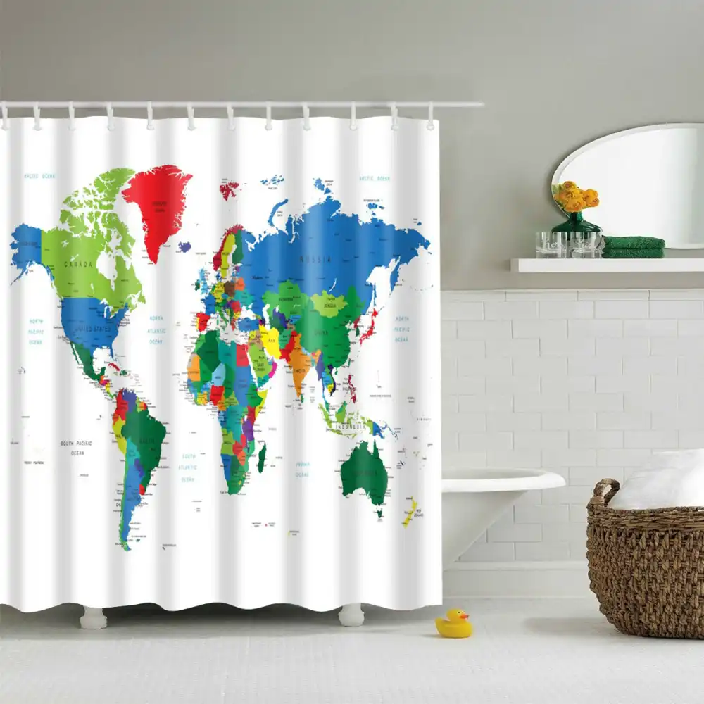 Periodic Table Shower Curtain World Map Curtain Large 180x200cm 3d