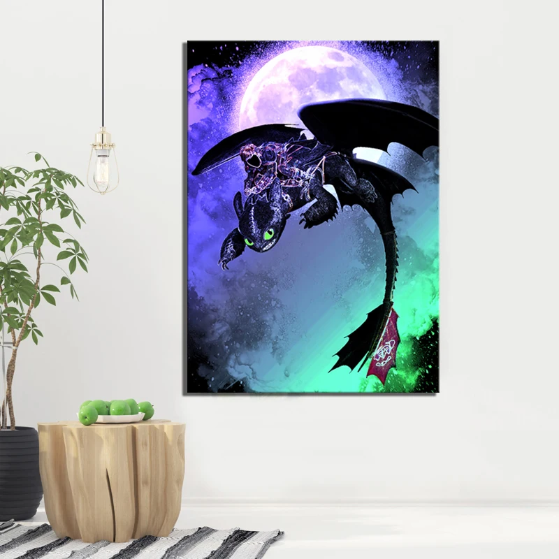 

1 Piece HD Cartoon Movie Poster How To Train Your Dragon 3 The Hidden World Picture Artwork Canvas Painting Wall Art Painting