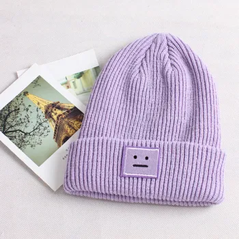 

2019 Knit Ski Hat Women Winter Beanie Smile Crochet Braided Wool Cap Hat 4 Colors