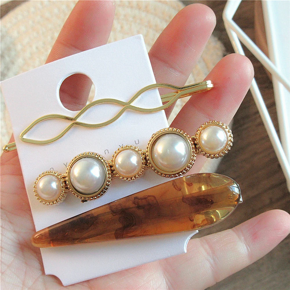 

3PCS/Set 2019 Korea Women Imitiation Pearl Flower Hairpins Long Barrettes Hair Clips Crystal Hair Accessories Hairgrip