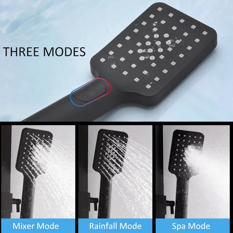 quyanre wanfan gappo matte black thermostatic shower faucet set brass rainfall shower head functional handshower with swivel tub spout 3-way thermostatic shower bathroom shower faucet1211