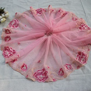 

(3yards/lot) Embroidered Floral Tulle Lace Trim in Pink ,Mesh Embroidery Lace Trim, Lace Garden