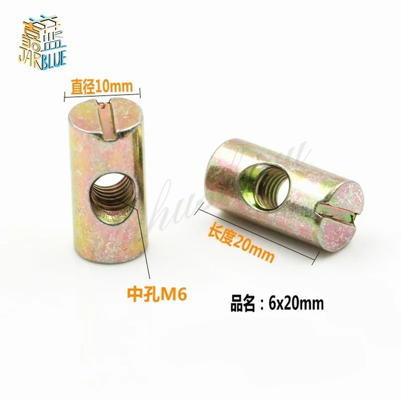 50pcs M4 M5 M6 M8 배럴 볼트 크로스 은못 침대용 슬롯 피팅 용 의자 수평 구멍 너트 해머 내장 너트