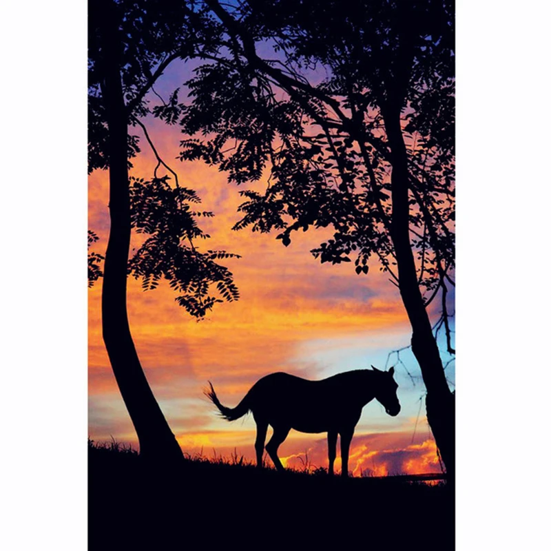 100-Full-Square-5D-Diy-Daimond-Painting-Cross-stitch-Horse-3D-Diamond-Painting-Round-Rhinestones-Sunset