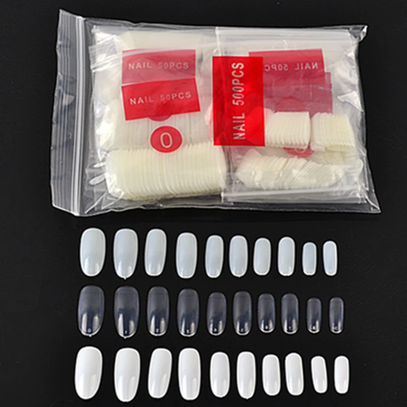 

100Pcs Fake Nail Art Tips Perforate Oval Shape Full Cover Manicure Nail Tips DIY Nail Art Tools 3 Colors Available