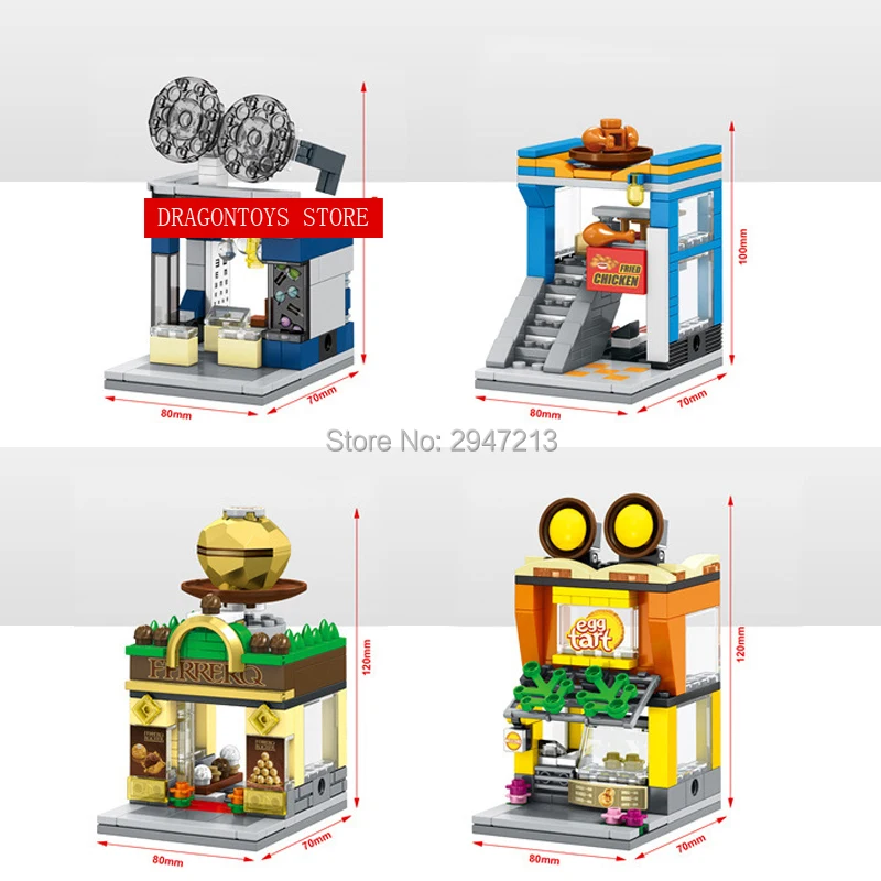 

compatible LegoINGlys city mini street view building block Korean fried chicken chocolate egg tart shop brick toys for Children