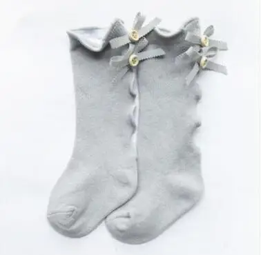 Gray 1to3year Детские гетры с бантом и деревянными ушками для маленьких девочек, теплые хлопковые длинные гетры до колена для маленьких девочек, кружевные гетры для маленьких девочек - Цвет: Gray 1to3year