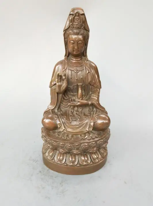 

Chinese pure brass Sit lotus Guanyin Buddha statue 22cm