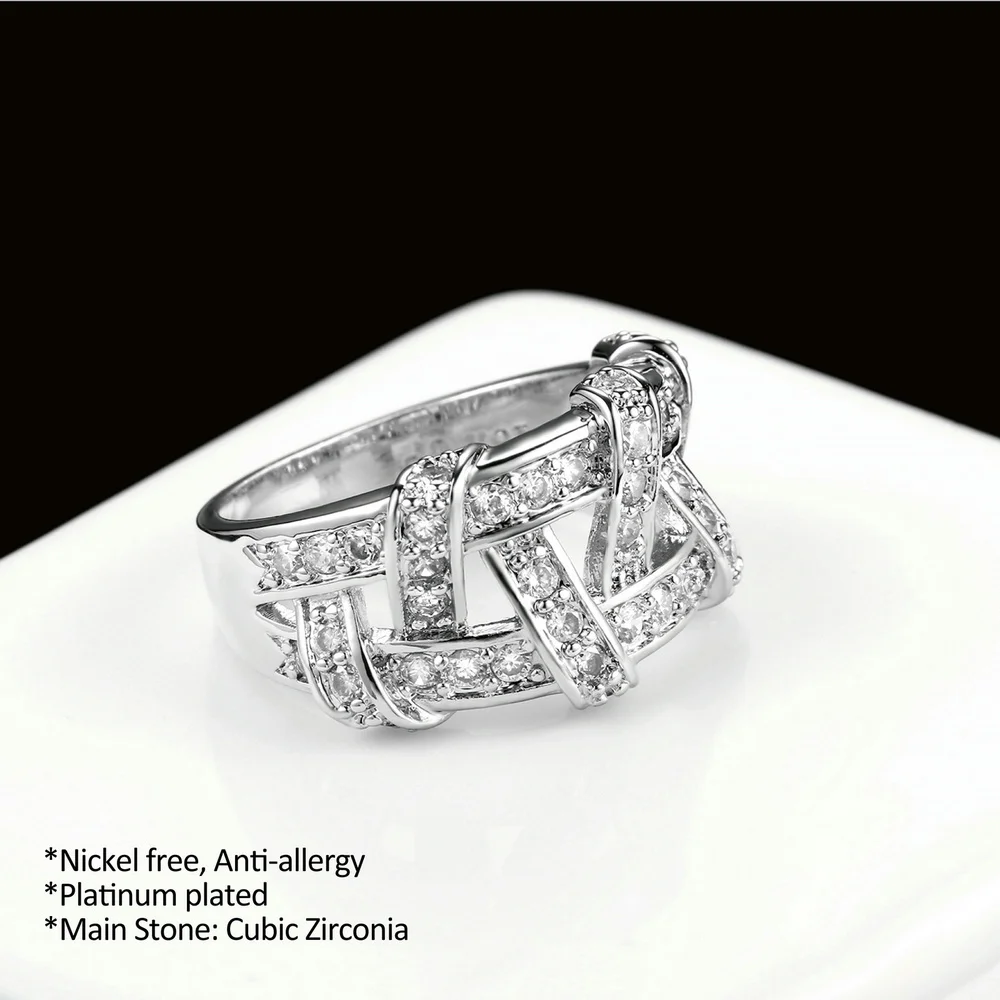 Double Fair Brand Anti Allergy Crystal Ring Silver/Rose Gold Color Fashion Brand Party Jewelry For Women Wholesale DFR284 DFR285