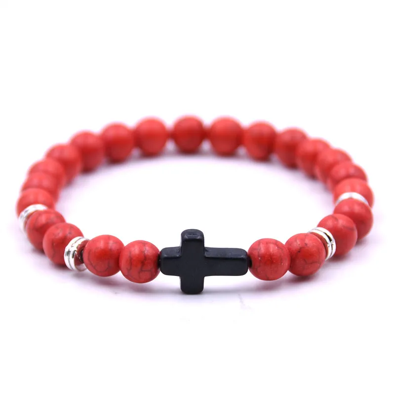 

Unisex Natural Stone Cross Men Bracelet Popular Hot DIY Black Matte Beaded Multiple Colour Bracelets Pulseiras Lover Gift