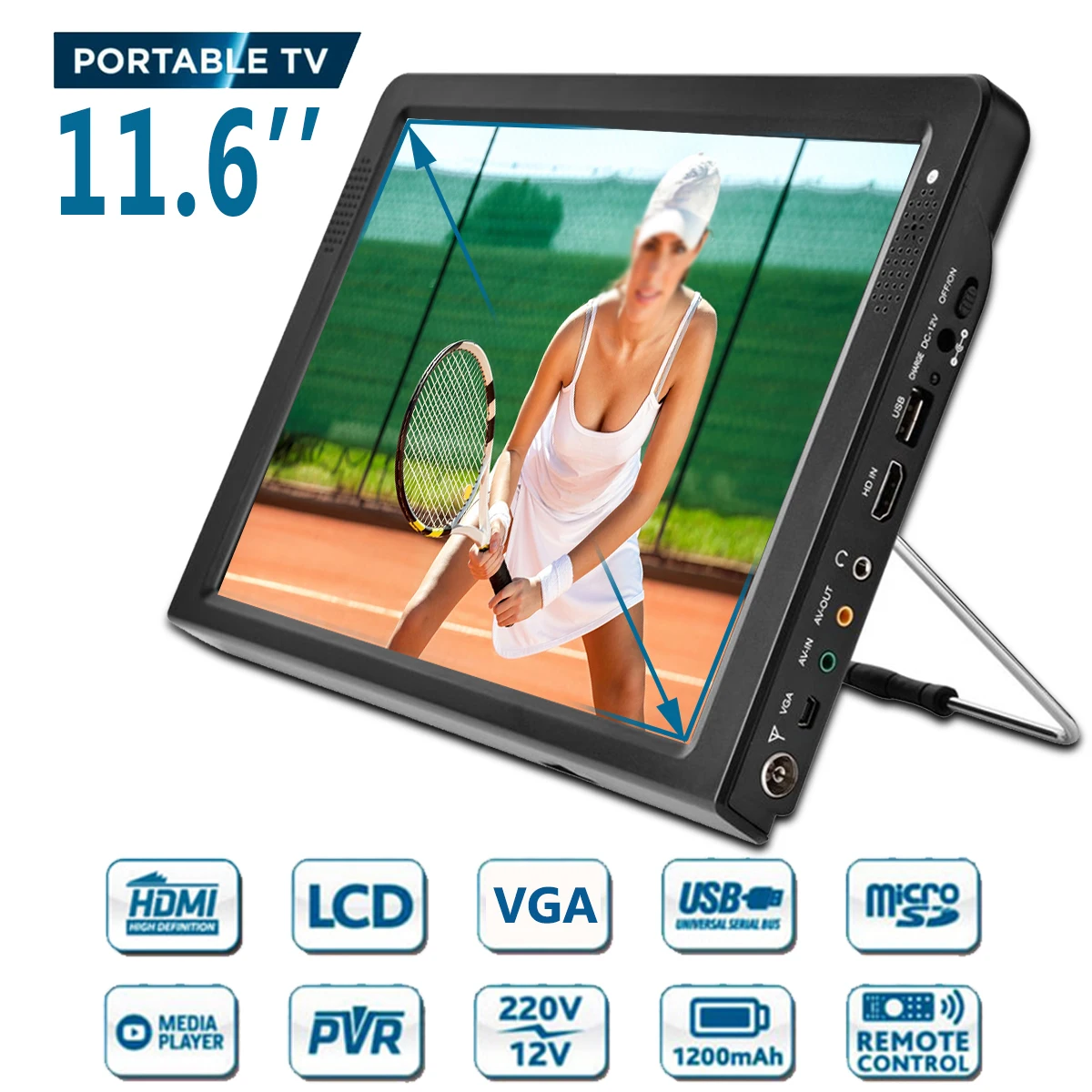 11.6 Inch HD Portable DVB-T-T2 Mini and Digital Color Analog...