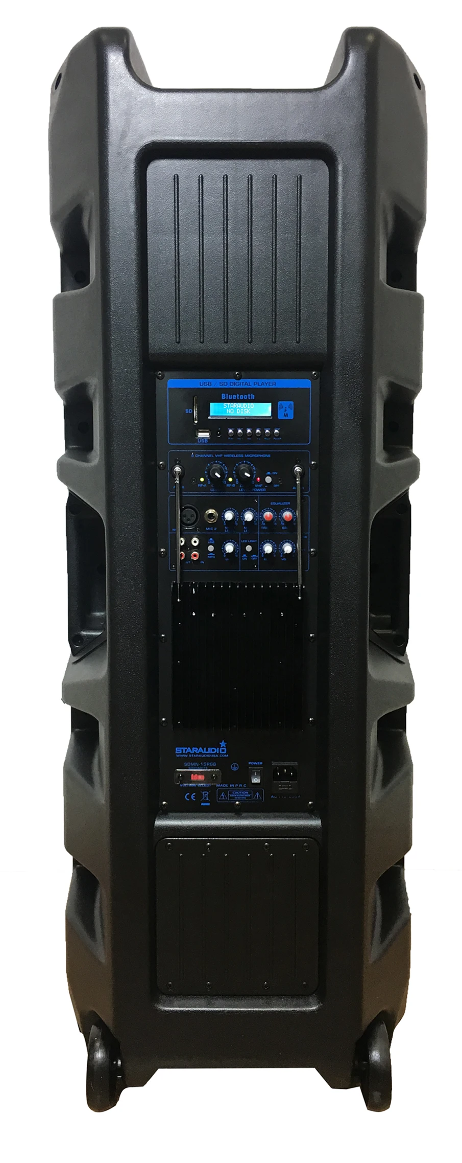 dual 15inch 5000w powered pa dj stage party disco speaker bluetooth mp3 led lighting speakers with 2ch wireless headheld microphones 